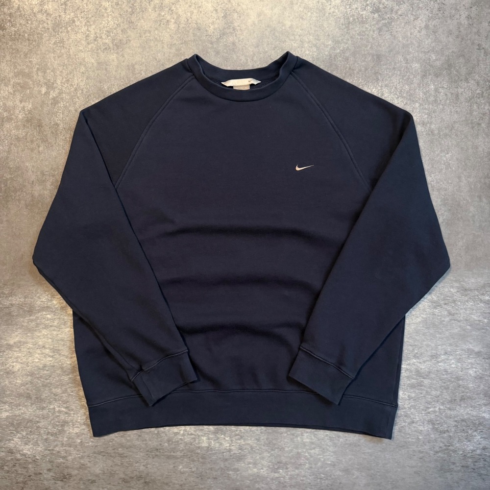 Vintage Nike Silver Tag Sweatshirt Mens XXL Navy Blue Y2K Raglan Mini Swoosh